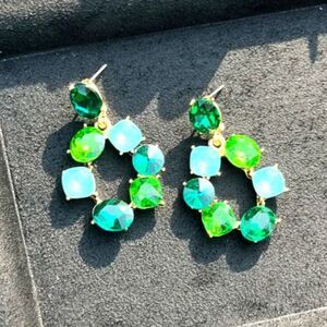 shades of green rhinestones loop earrings